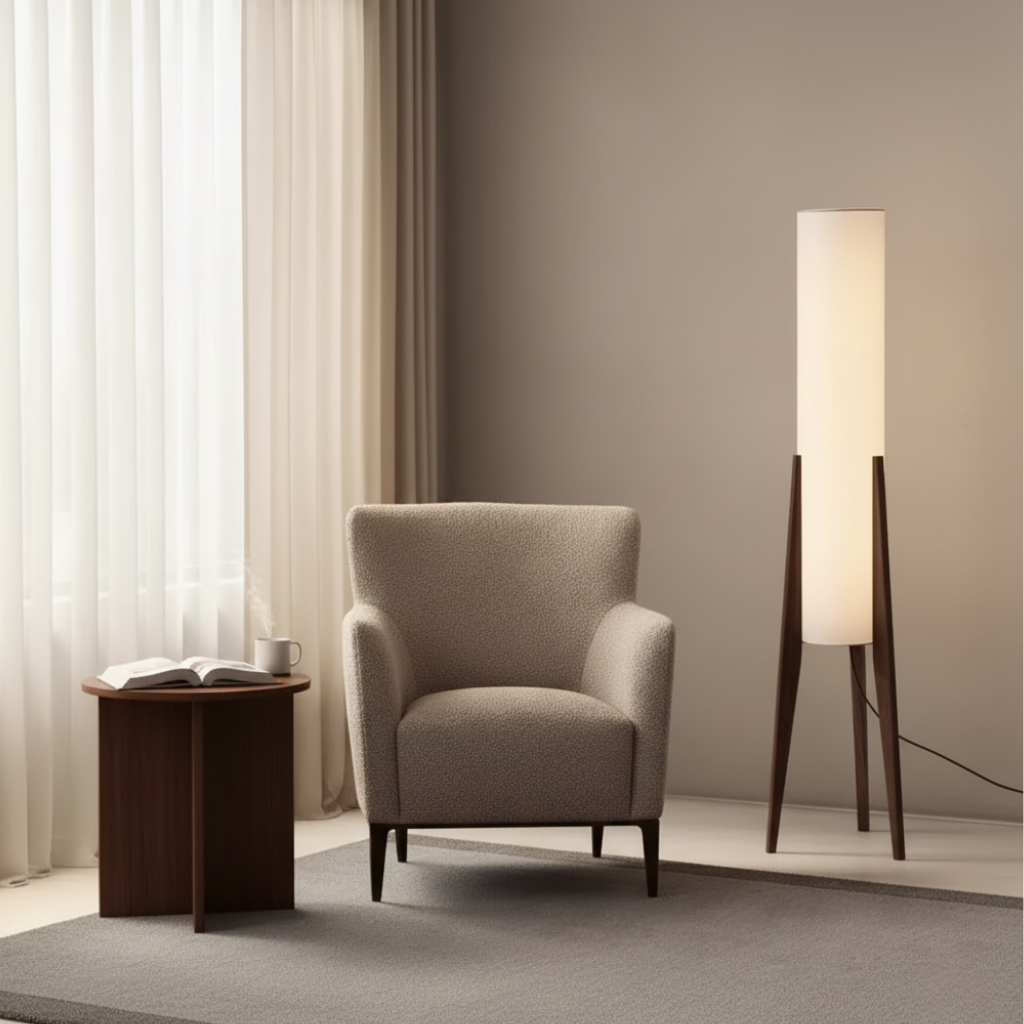 Elegant Walnut Modern Floor Lamp - Nordic Retro Design for Living Room