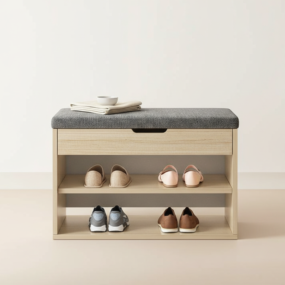 Modern Minimalist 3-Tier Shoe Storage Cabinet - PU Leather & Wood Organizer