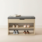 Modern Minimalist 3-Tier Shoe Storage Cabinet - PU Leather & Wood Organizer