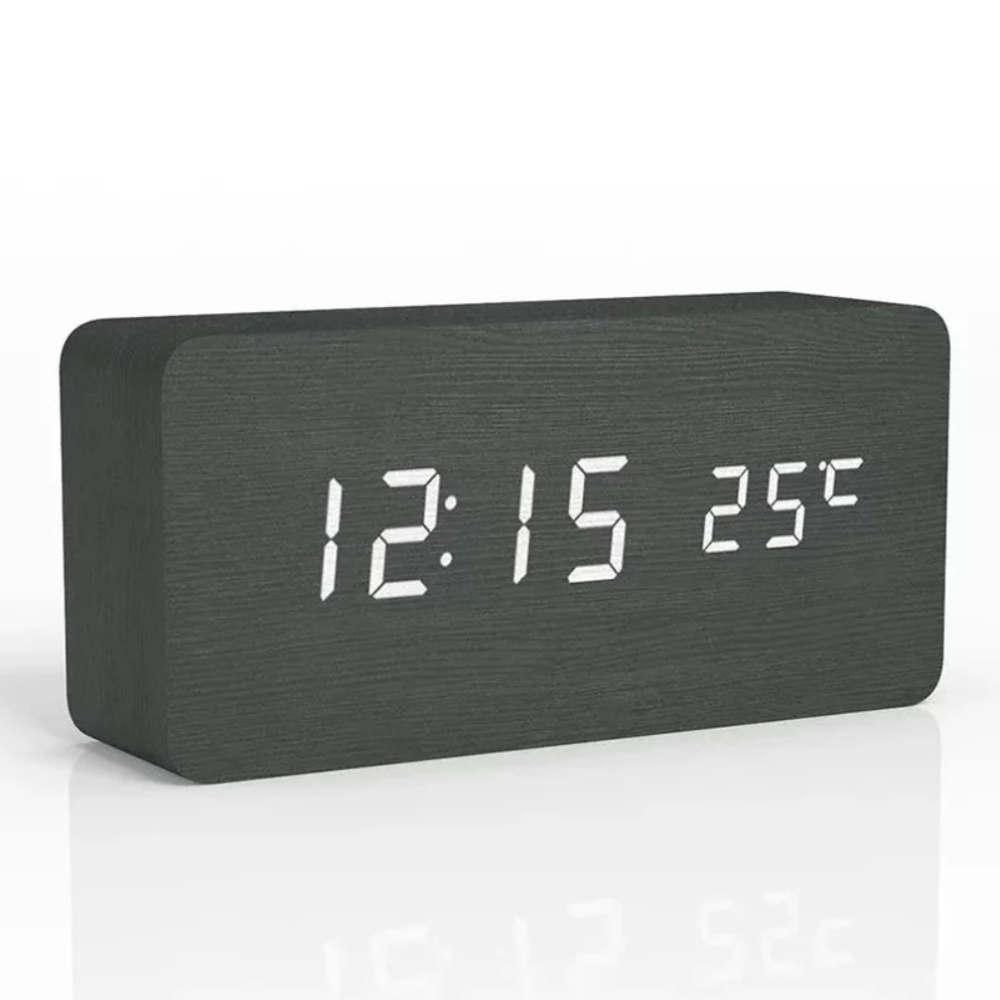 Natural Wood LED Digital Alarm Clock with Triple Alarm & Brightness Control