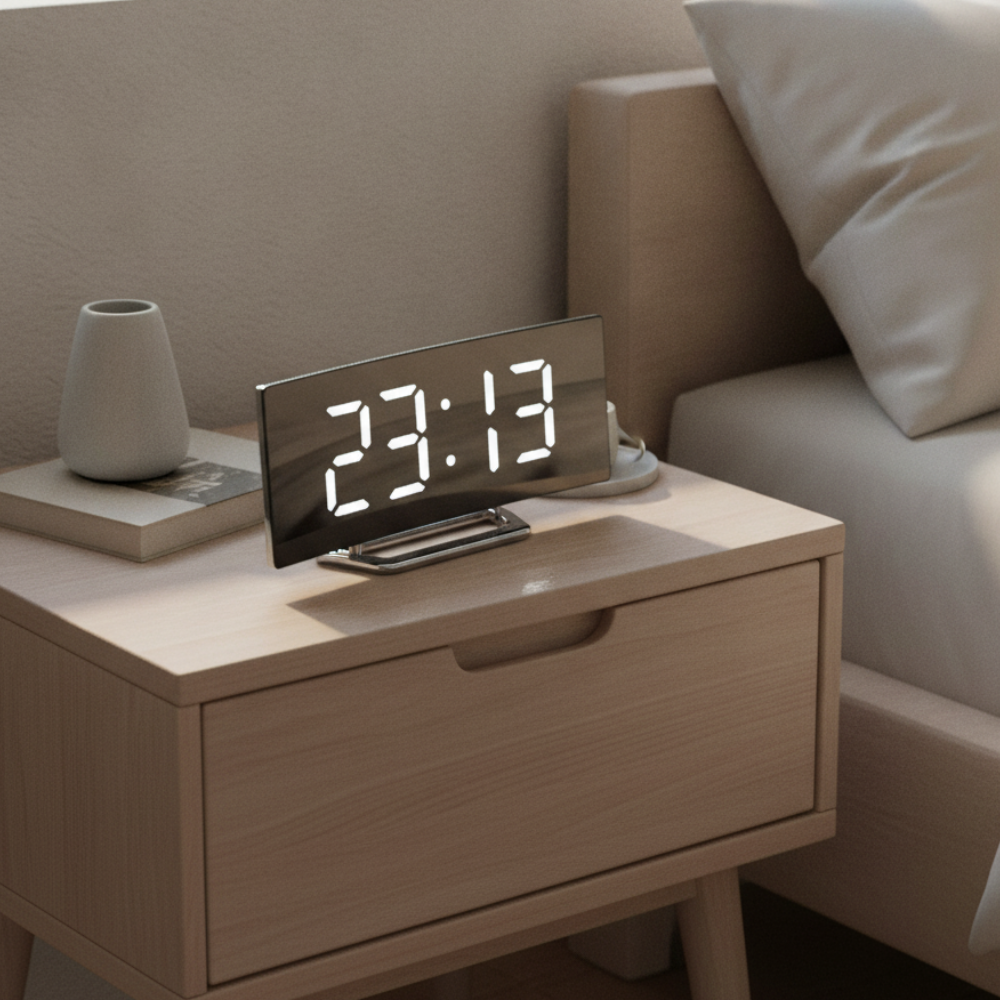 Sleek Curved LED Digital Alarm Clock with Adjustable Dimming Feature