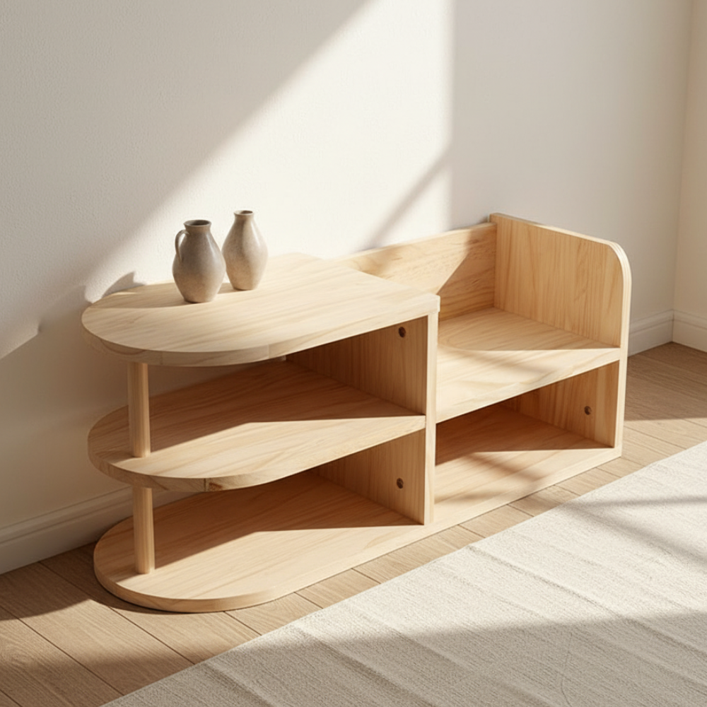 Children Shoe Storage Bench with Japanese Pine Wood 2-Tier Entryway Rack