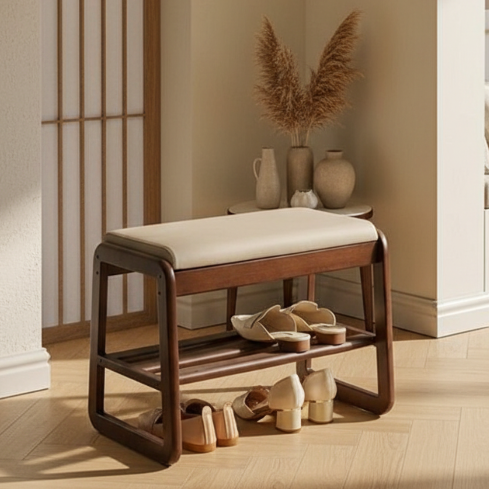 Elegant Shoe Rack Storage Bench - Entryway Shoe Storage with Leather Seating