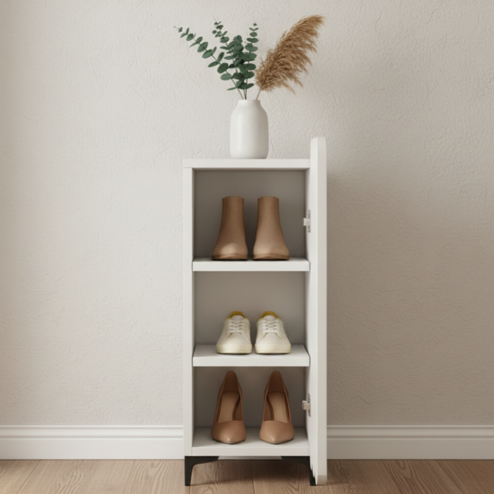 Elegant 4-Tier Shoe Storage Cabinet with Scalloped Edge Design for Entryway