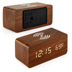 Stylish Wooden Digital Alarm Clock with Wireless Charging & Voice Activation