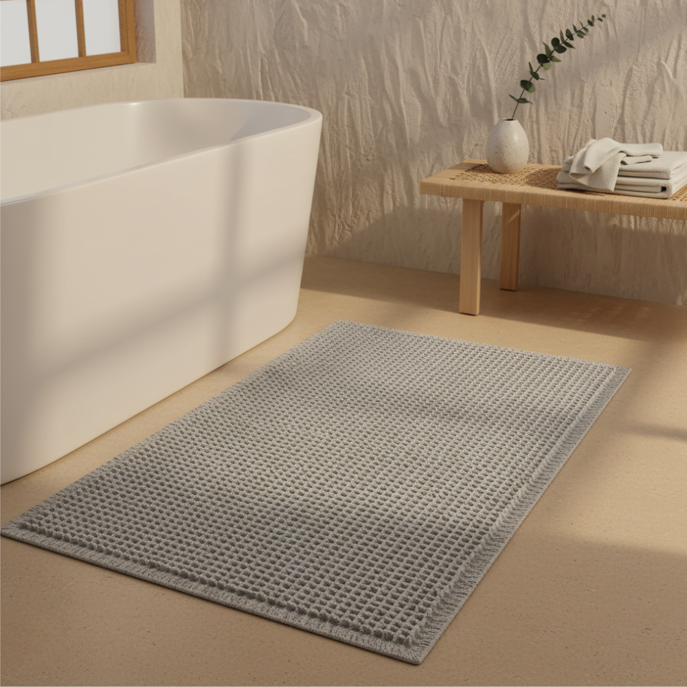 Waffle Super Absorbent Bath Mat | Non-Slip Microfiber Bathroom Rug with Tassels