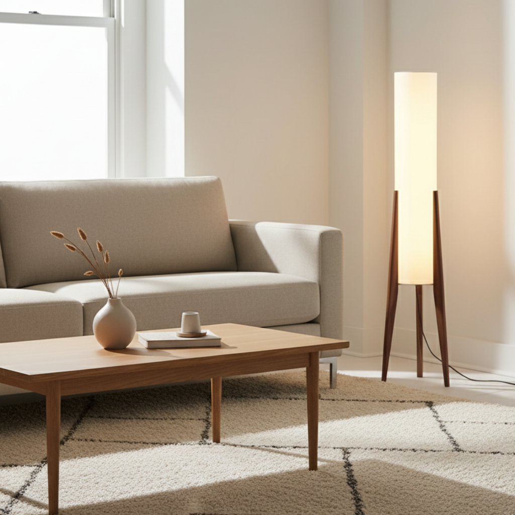 Elegant Walnut Modern Floor Lamp - Nordic Retro Design for Living Room