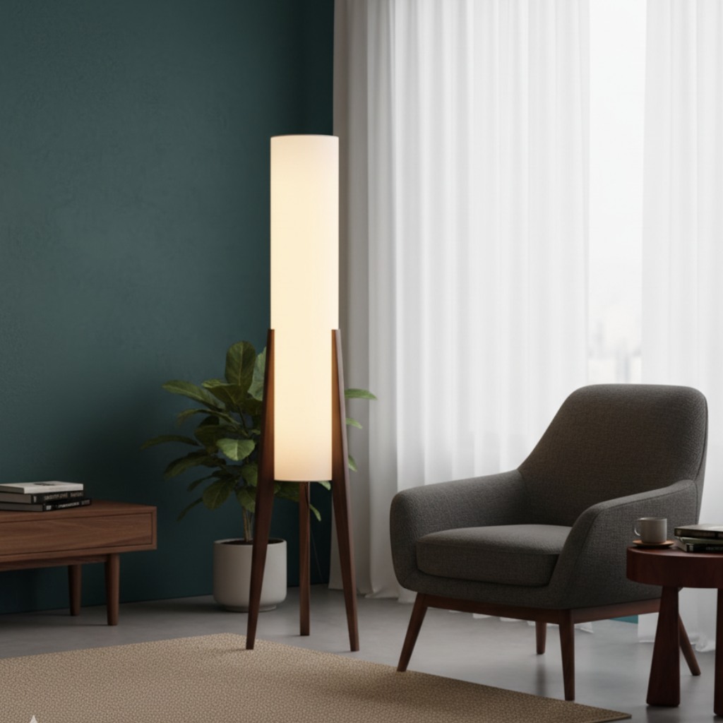 Elegant Walnut Modern Floor Lamp - Nordic Retro Design for Living Room