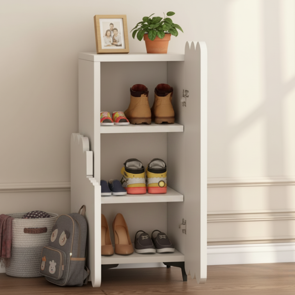 Elegant 4-Tier Shoe Storage Cabinet with Scalloped Edge Design for Entryway
