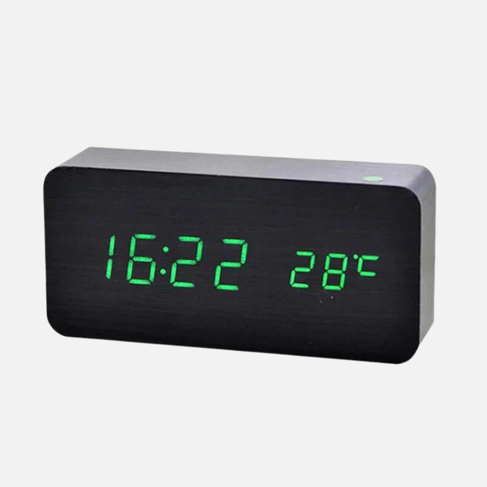 Natural Wood LED Digital Alarm Clock with Triple Alarm & Brightness Control