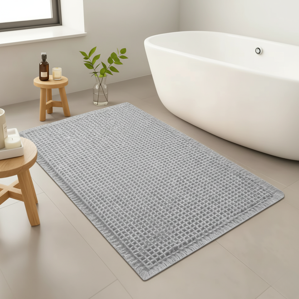 Waffle Super Absorbent Bath Mat | Non-Slip Microfiber Bathroom Rug with Tassels
