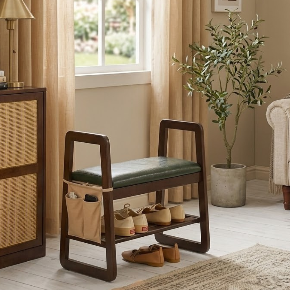 Modern Minimalist Shoe Storage Bench with Armrests - Elegant Entryway Rack & Shoe Changing Stool