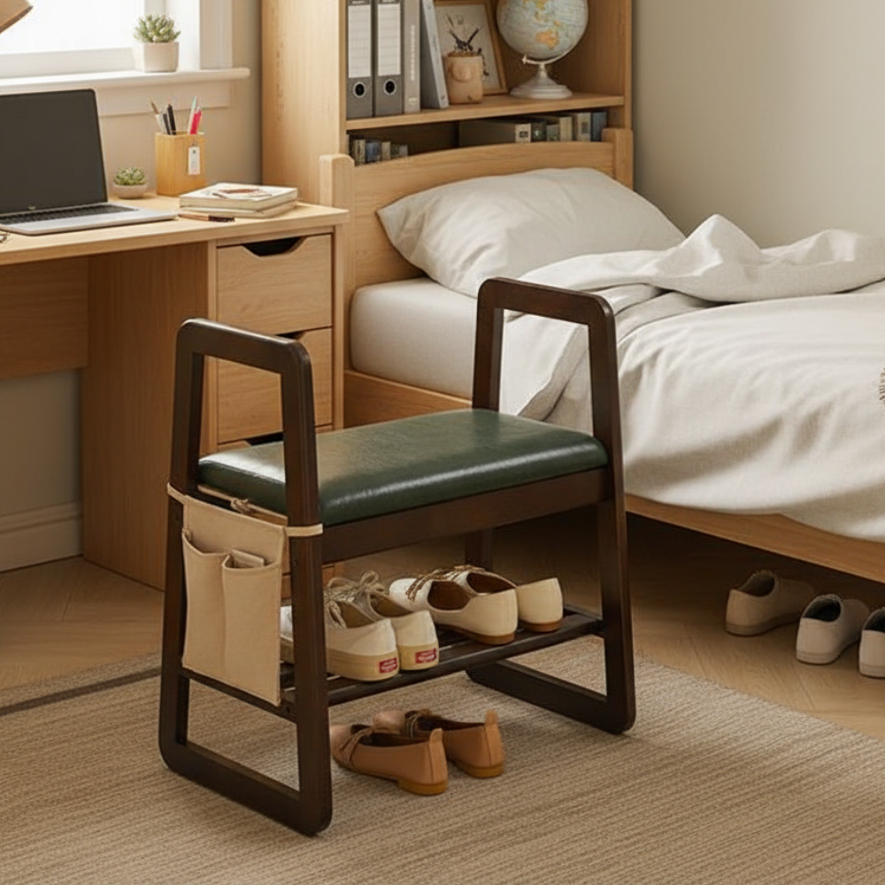 Modern Minimalist Shoe Storage Bench with Armrests - Elegant Entryway Rack & Shoe Changing Stool