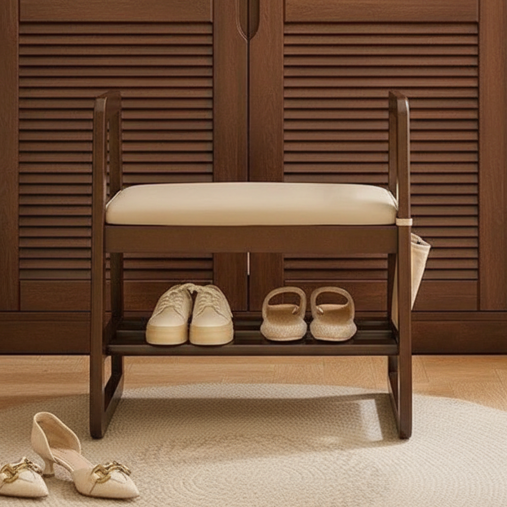 Modern Minimalist Shoe Storage Bench with Armrests - Elegant Entryway Rack & Shoe Changing Stool