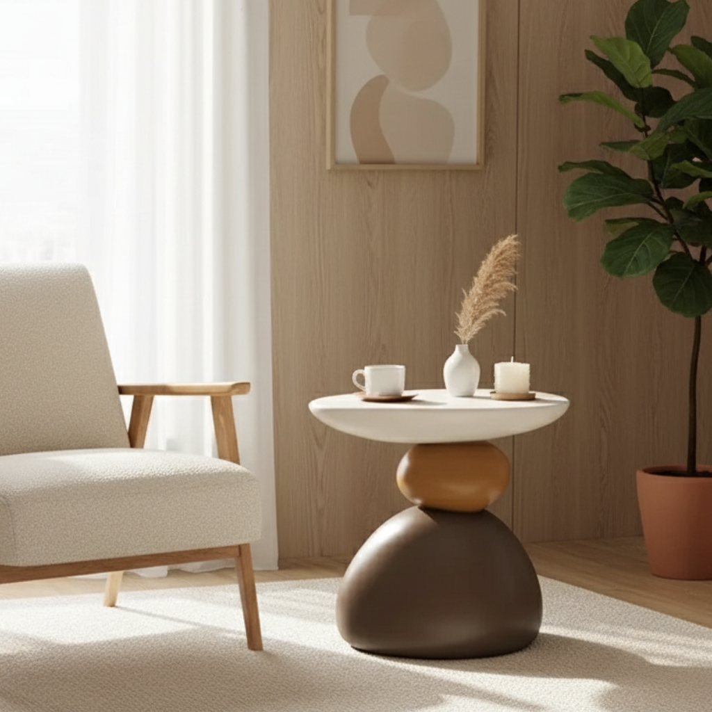 Modern Minimalist Stone Side Table - Scandinavian Design for Living Room or Bedroom