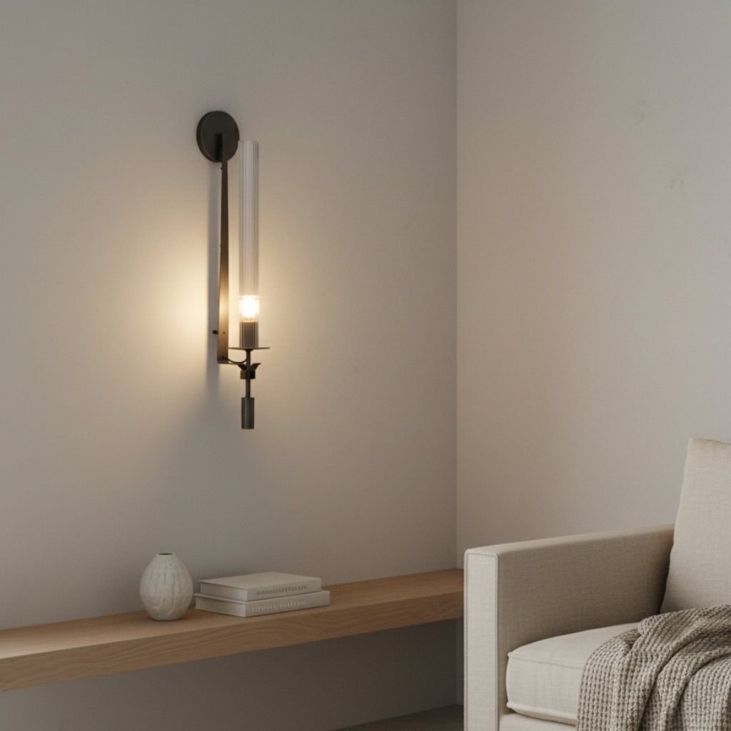 Clarion Modern Wall Sconce - Elegant Fluted Glass & Iron Wall Lights