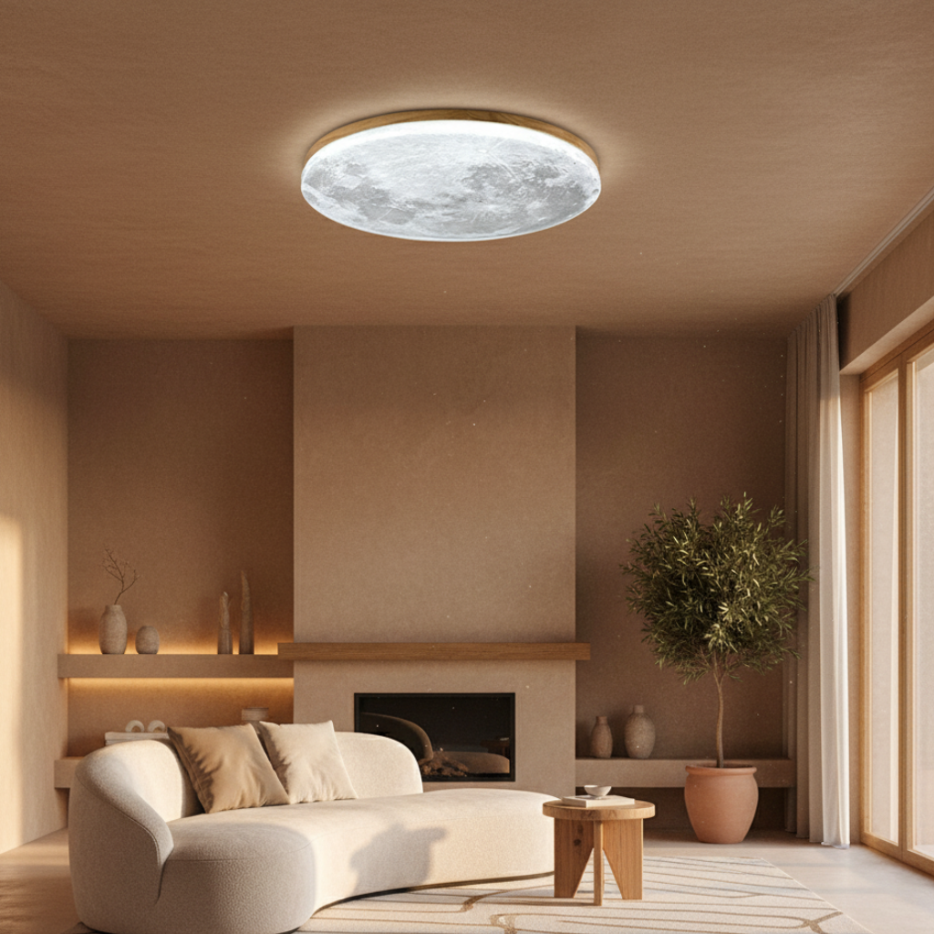 Celeste LED Flush Mount Ceiling Light with Celestial Design & Wood Frame