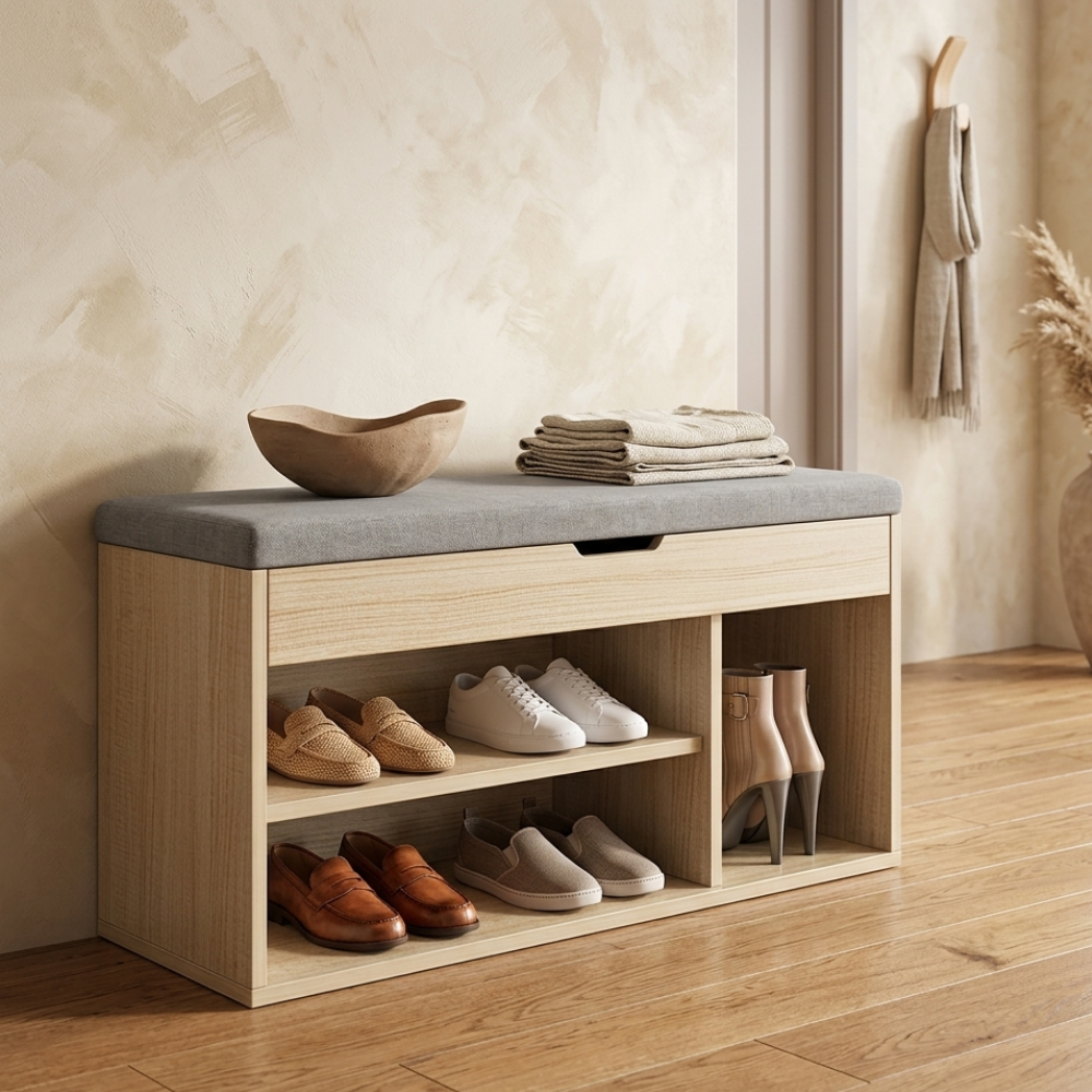Modern Minimalist 3-Tier Shoe Storage Cabinet - PU Leather & Wood Organizer