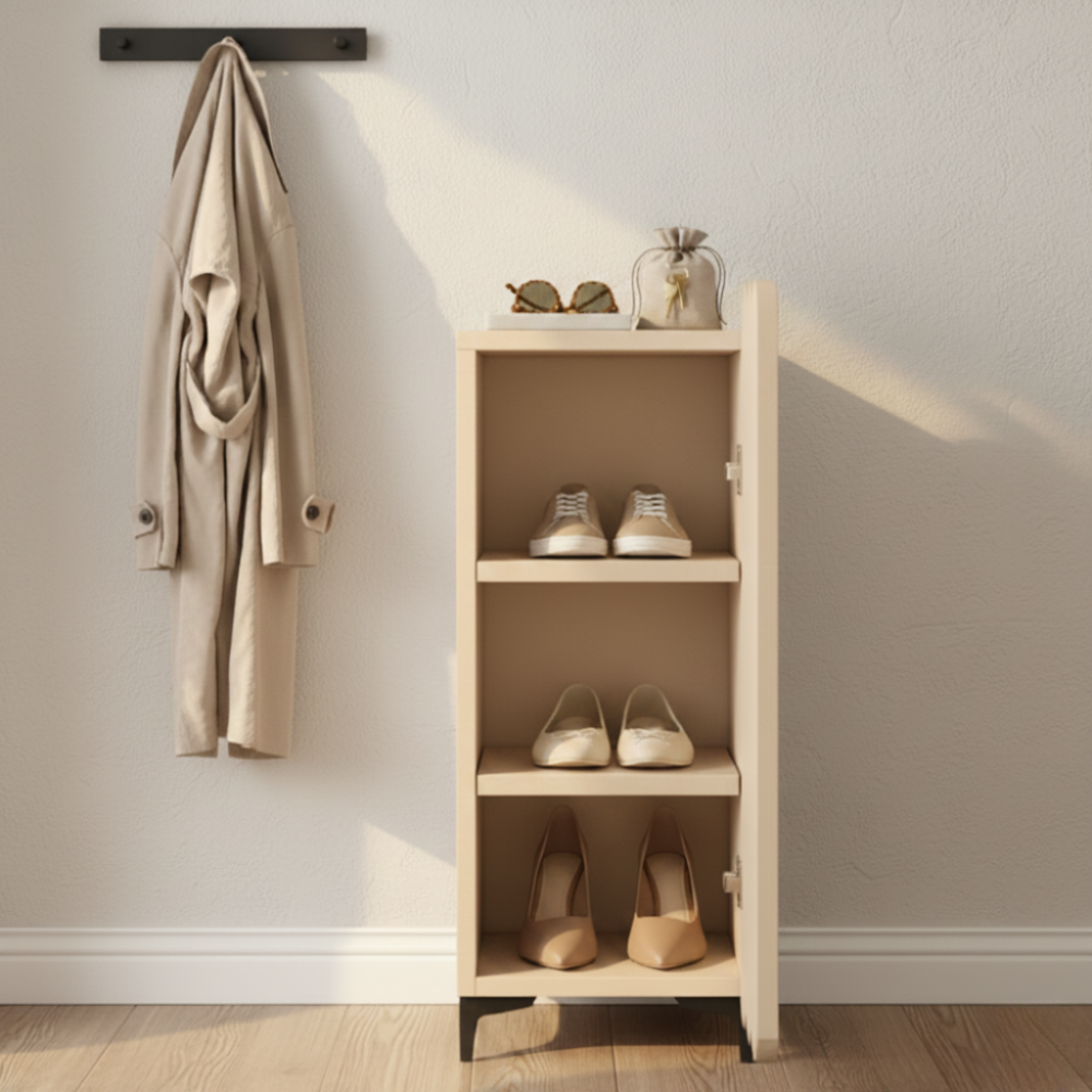 Elegant 4-Tier Shoe Storage Cabinet with Scalloped Edge Design for Entryway