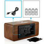 Stylish Wooden Digital Alarm Clock with Wireless Charging & Voice Activation