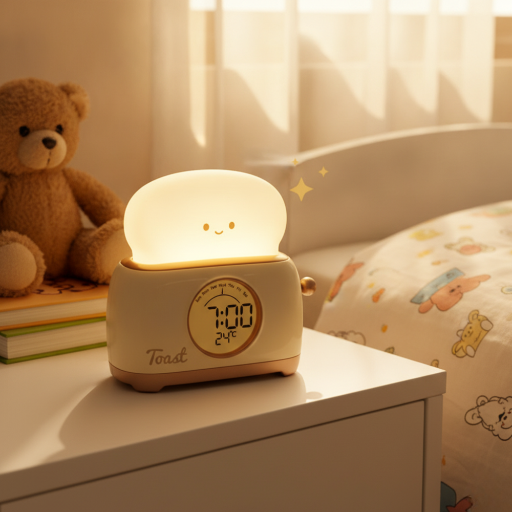Toastie Digital Alarm Clock with Night Light & Temperature Display for Kids