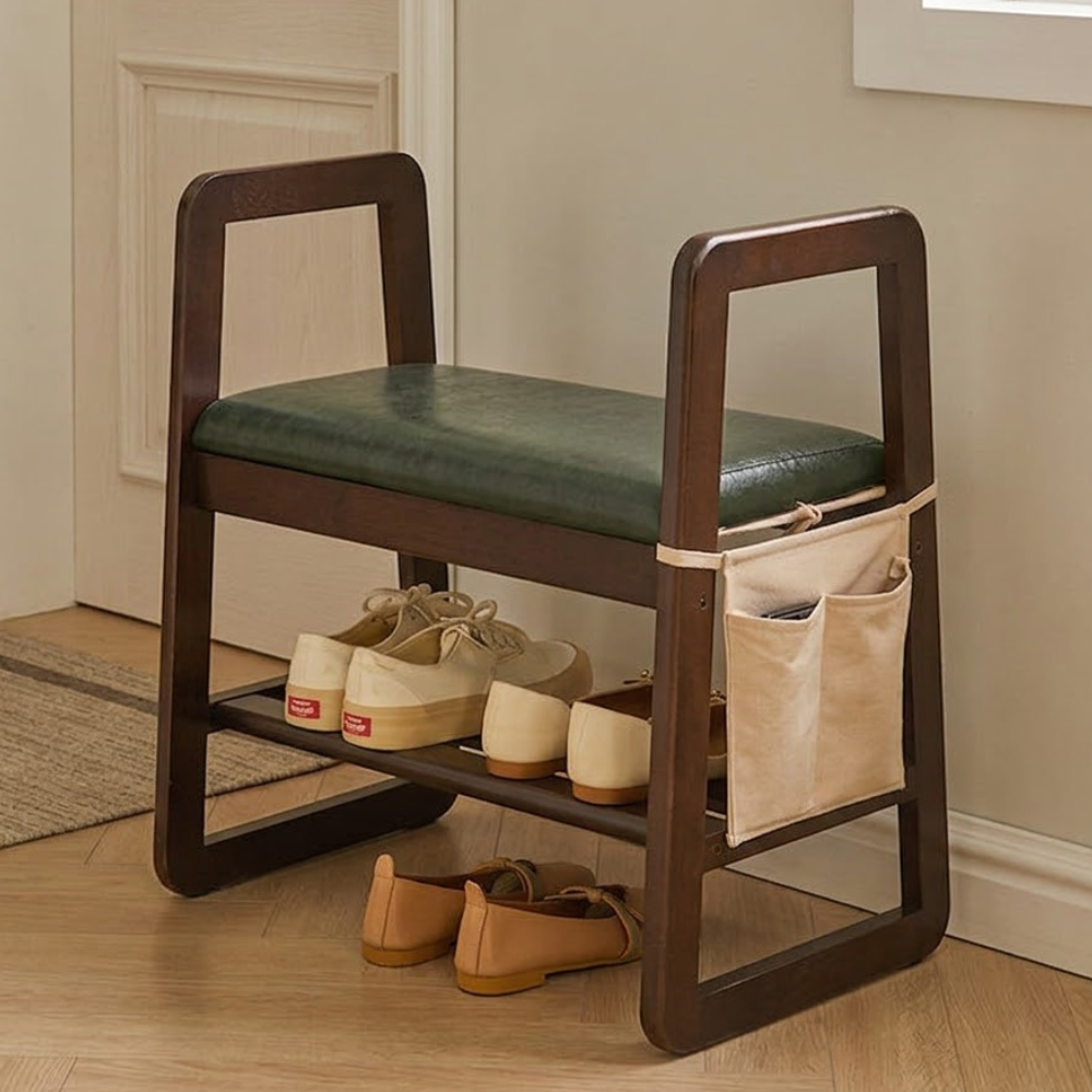 Modern Minimalist Shoe Storage Bench with Armrests - Elegant Entryway Rack & Shoe Changing Stool
