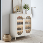 Modern Minimalist 4-Tier Shoe Storage Cabinet with Rattan & Glass Organizer for Entryway