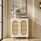 Modern Minimalist 4-Tier Shoe Storage Cabinet with Rattan & Glass Organizer for Entryway