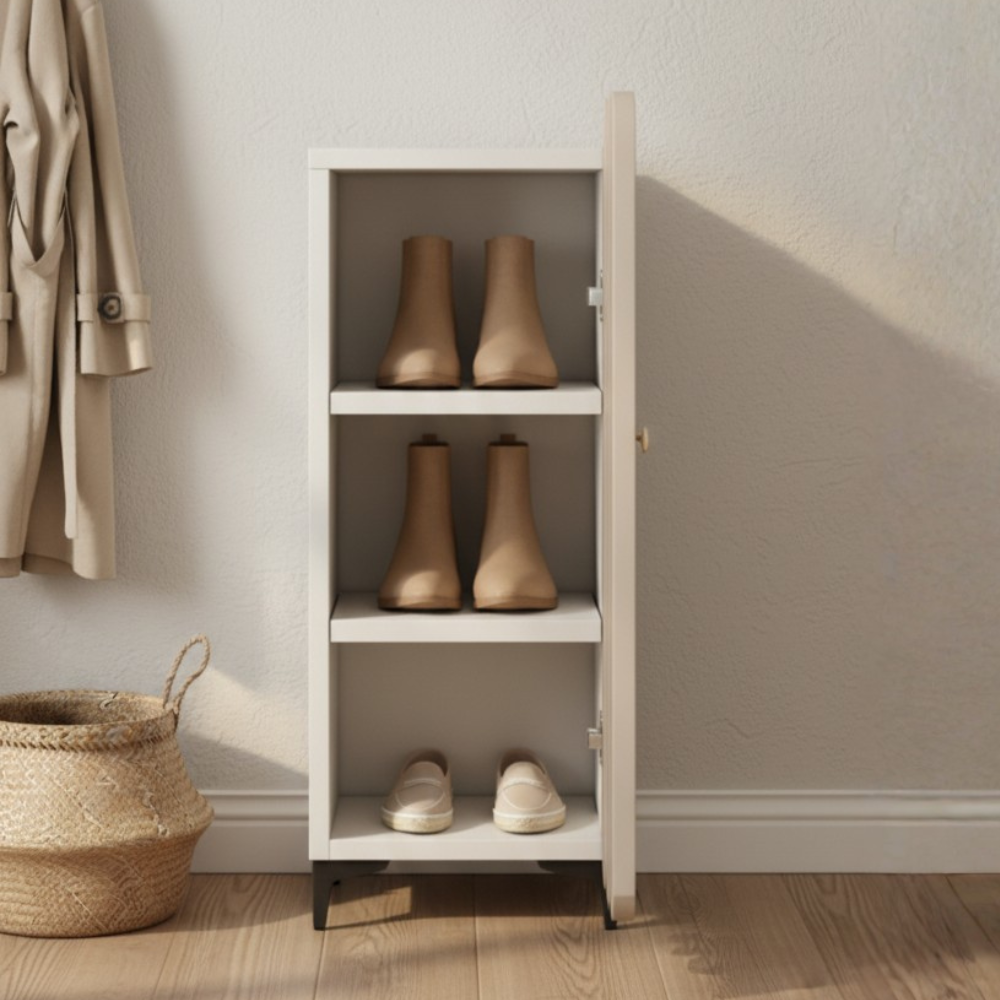 Elegant 4-Tier Shoe Storage Cabinet with Scalloped Edge Design for Entryway