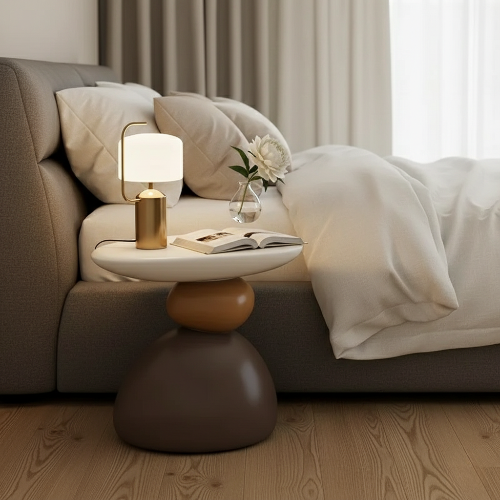 Modern Minimalist Stone Side Table - Scandinavian Design for Living Room or Bedroom