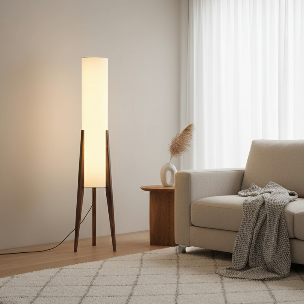 Elegant Walnut Modern Floor Lamp - Nordic Retro Design for Living Room