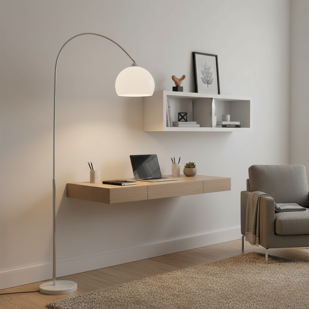Contemporary Arc Floor Lamp - Modern Dome Shade for Living Room Decor