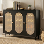 Modern Minimalist 4-Tier Shoe Storage Cabinet with Rattan & Glass Organizer for Entryway