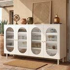 Modern Minimalist 4-Tier Shoe Storage Cabinet with Rattan & Glass Organizer for Entryway