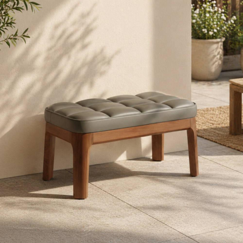 Scandinavian Shoe Storage Bench with Solid Wood Frame & PU Leather Seat
