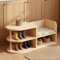 Children Shoe Storage Bench with Japanese Pine Wood 2-Tier Entryway Rack