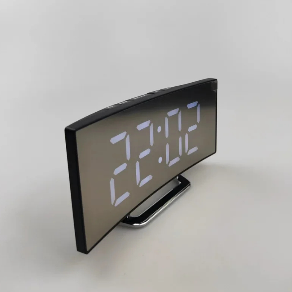 Sleek Curved LED Digital Alarm Clock with Adjustable Dimming Feature