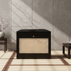 Traditional Bamboo Rattan Shoe Storage Bench with Cushion for Entryway