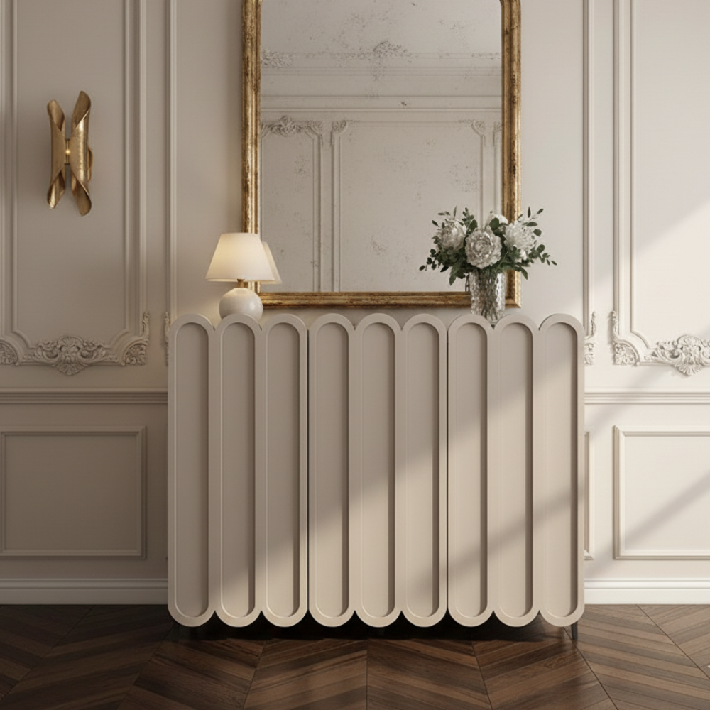 Elegant 4-Tier Shoe Storage Cabinet with Scalloped Edge Design for Entryway