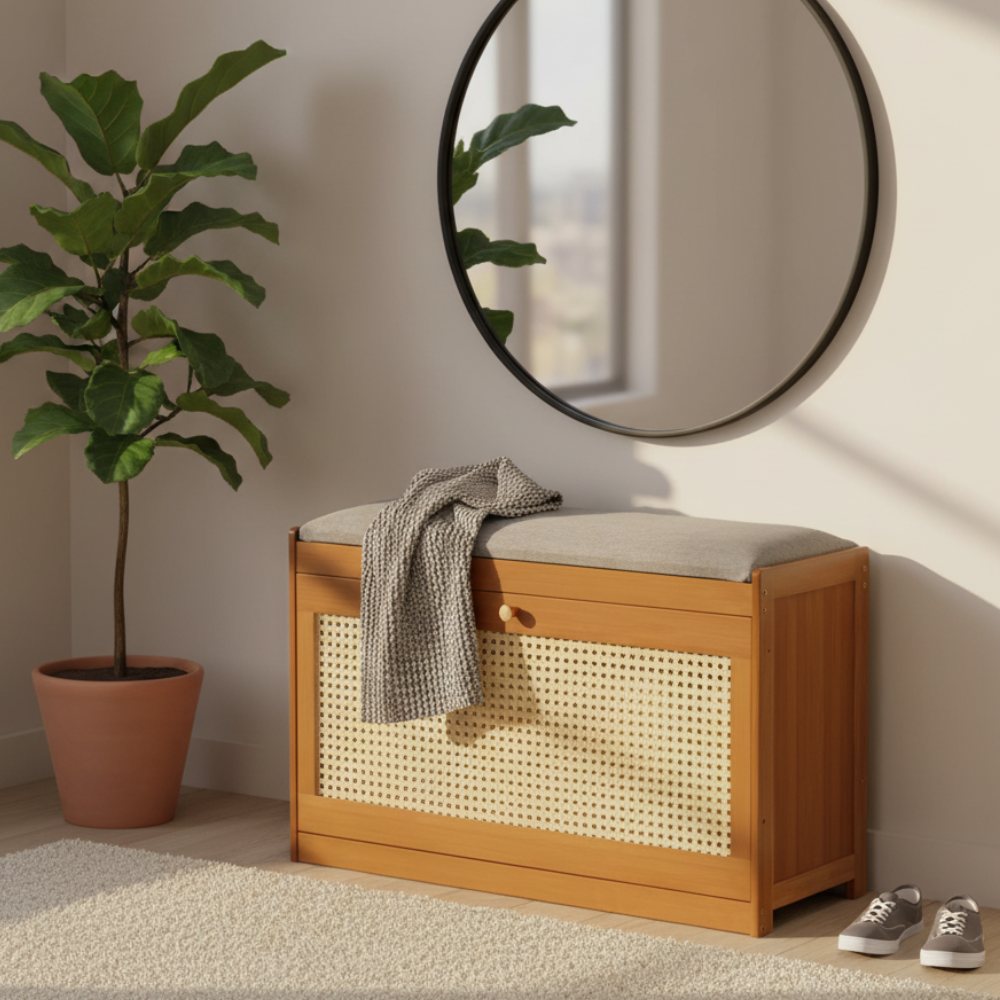 Stylish Bamboo Shoe Storage Bench with Cushioned Seating for Entryway