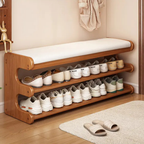 Elegant Bamboo Entryway Bench With Shoe Storage & PU Leather Seat