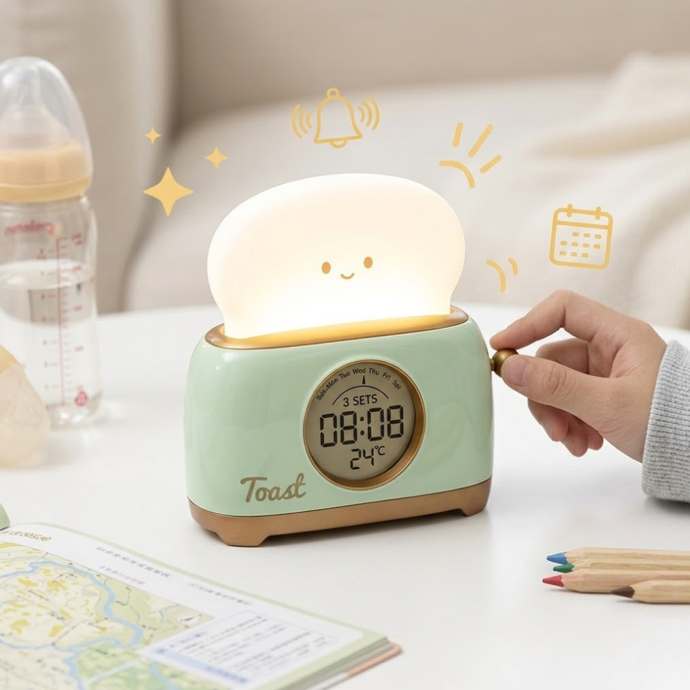Toastie Digital Alarm Clock with Night Light & Temperature Display for Kids