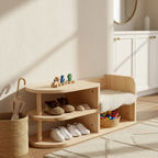 Children Shoe Storage Bench with Japanese Pine Wood 2-Tier Entryway Rack