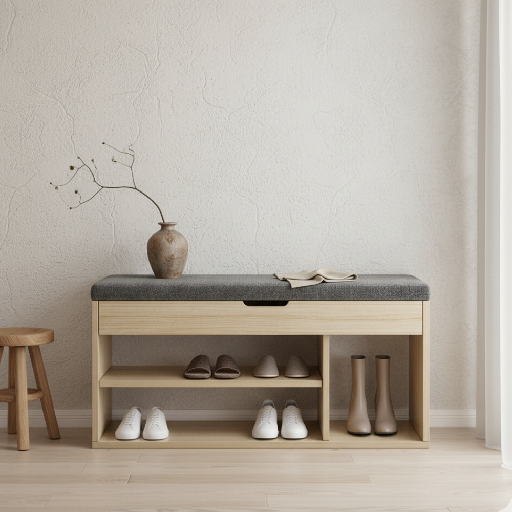 Modern Minimalist 3-Tier Shoe Storage Cabinet - PU Leather & Wood Organizer