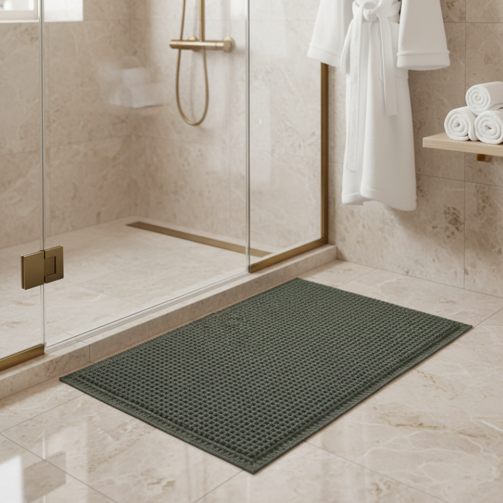 Waffle Super Absorbent Bath Mat | Non-Slip Microfiber Bathroom Rug with Tassels