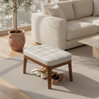 Scandinavian Shoe Storage Bench with Solid Wood Frame & PU Leather Seat