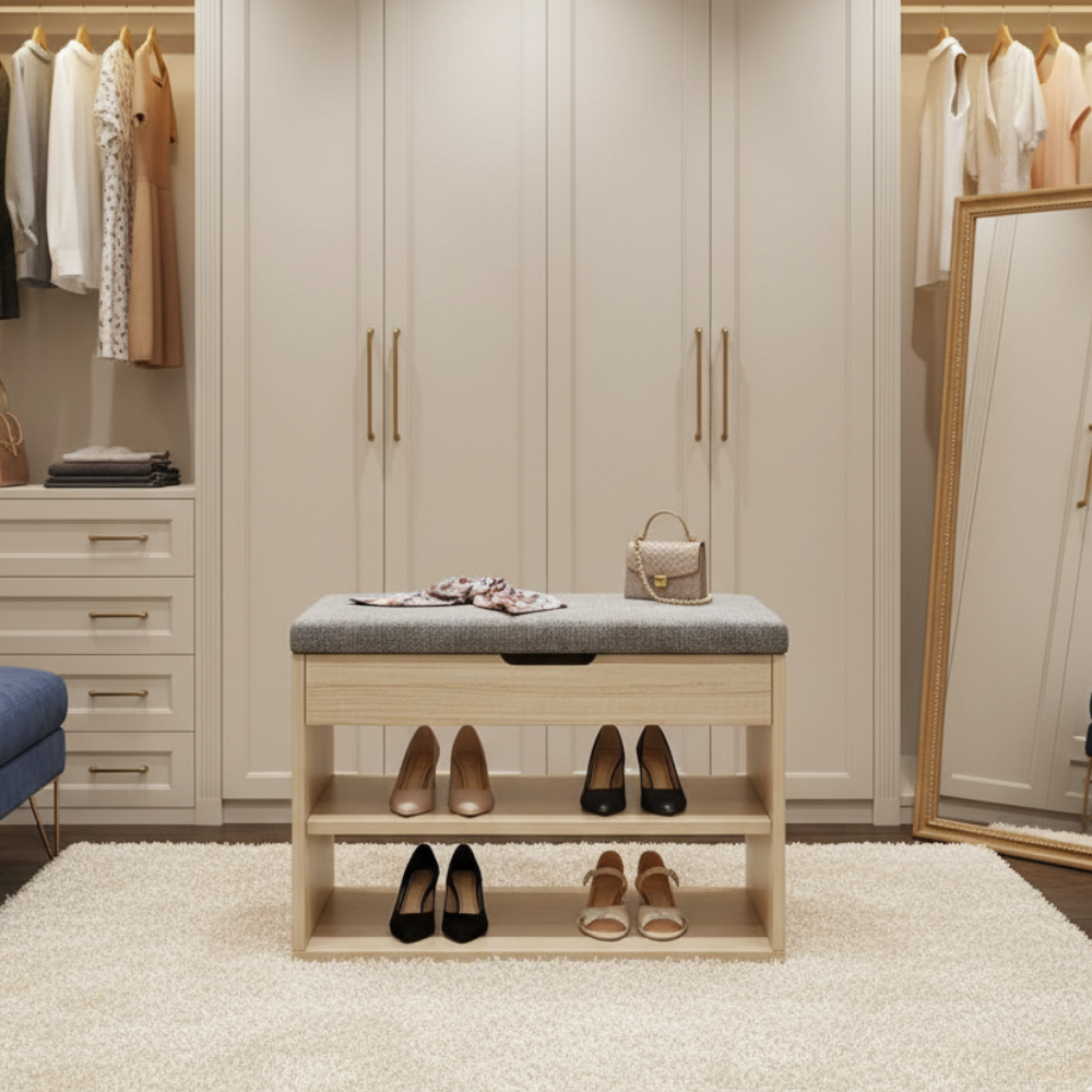 Modern Minimalist 3-Tier Shoe Storage Cabinet - PU Leather & Wood Organizer