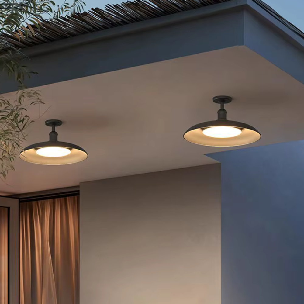 Outdoor Waterproof Ceiling Light IP65 | Black Round Semi Flush Mount Fixture for Patio Porch Lighting
