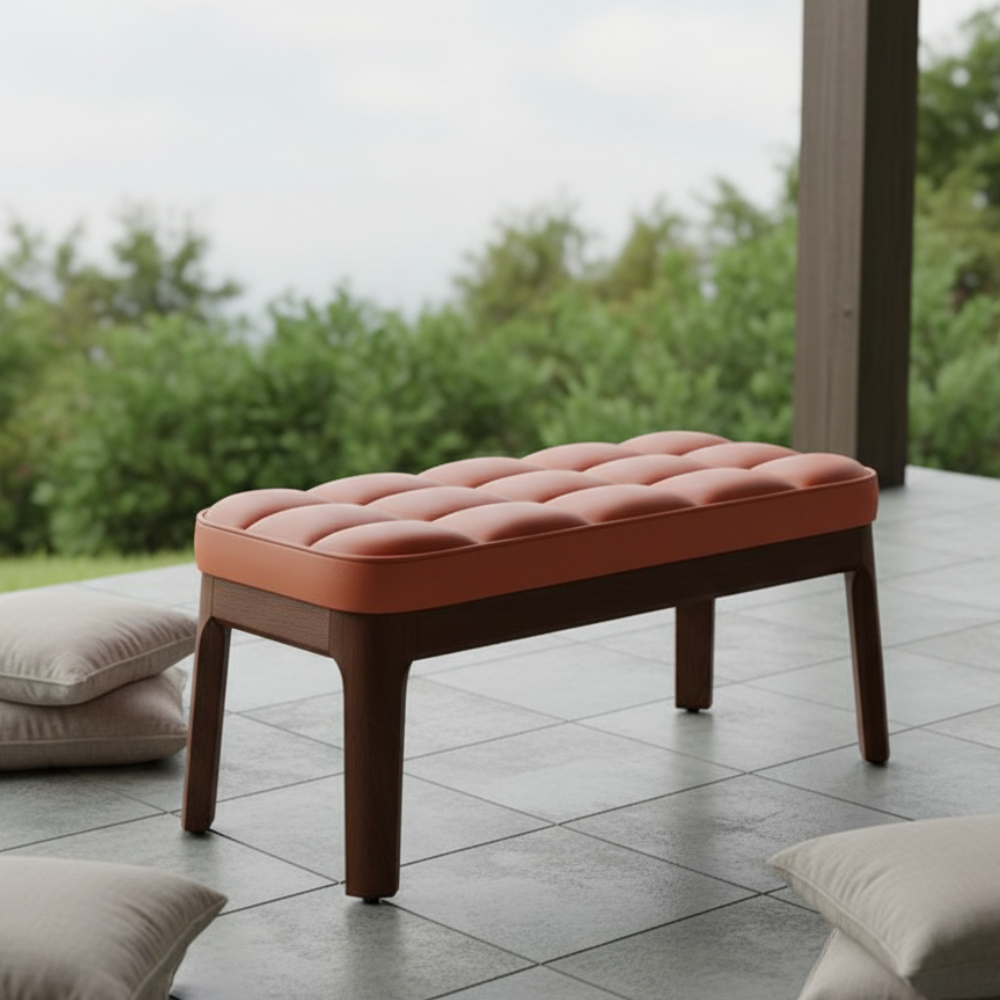 Scandinavian Shoe Storage Bench with Solid Wood Frame & PU Leather Seat