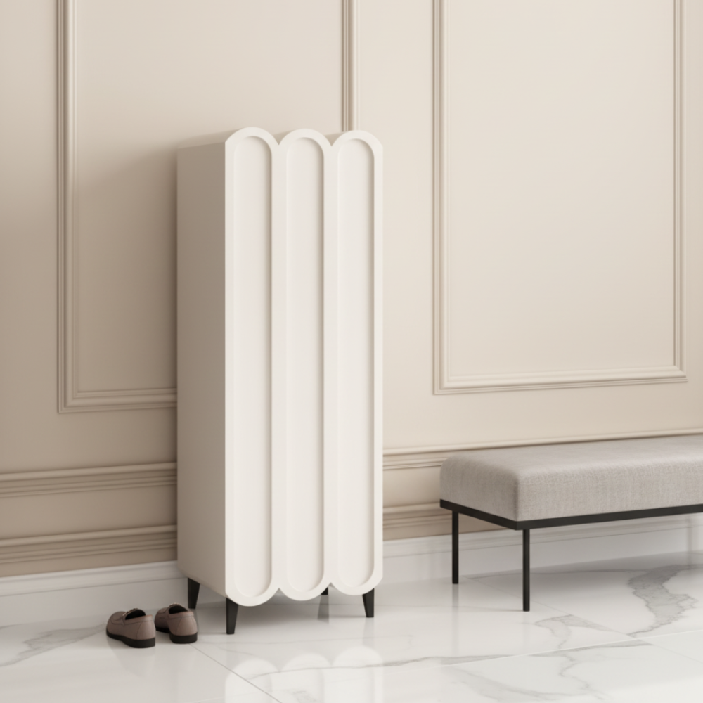 Elegant 4-Tier Shoe Storage Cabinet with Scalloped Edge Design for Entryway